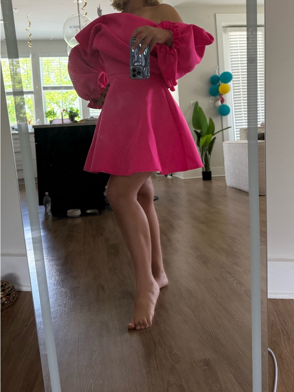 Off-Shoulder Fuchsia Mini Dress - Picture 4 of 5